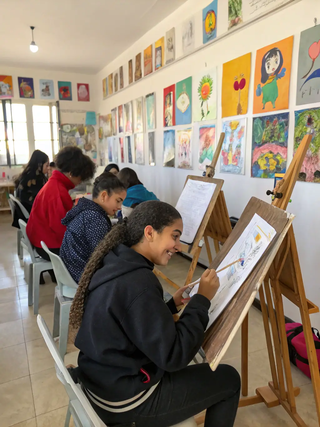 A heartwarming image of children participating in an art education program at Les Ateliers Intermediaires, fostering creativity, learning, and community engagement.