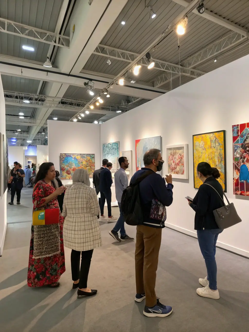 A captivating image of an art exhibition at Les Ateliers Intermediaires, showcasing a diverse range of artworks and attracting a diverse audience of art enthusiasts.