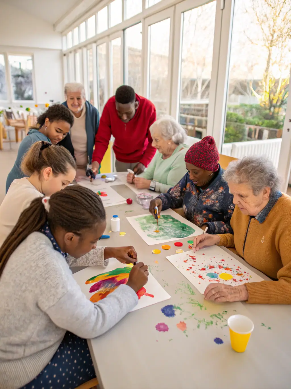 A photo of a workshop in progress, with participants actively engaged in learning a new artistic technique under the guidance of an experienced instructor.